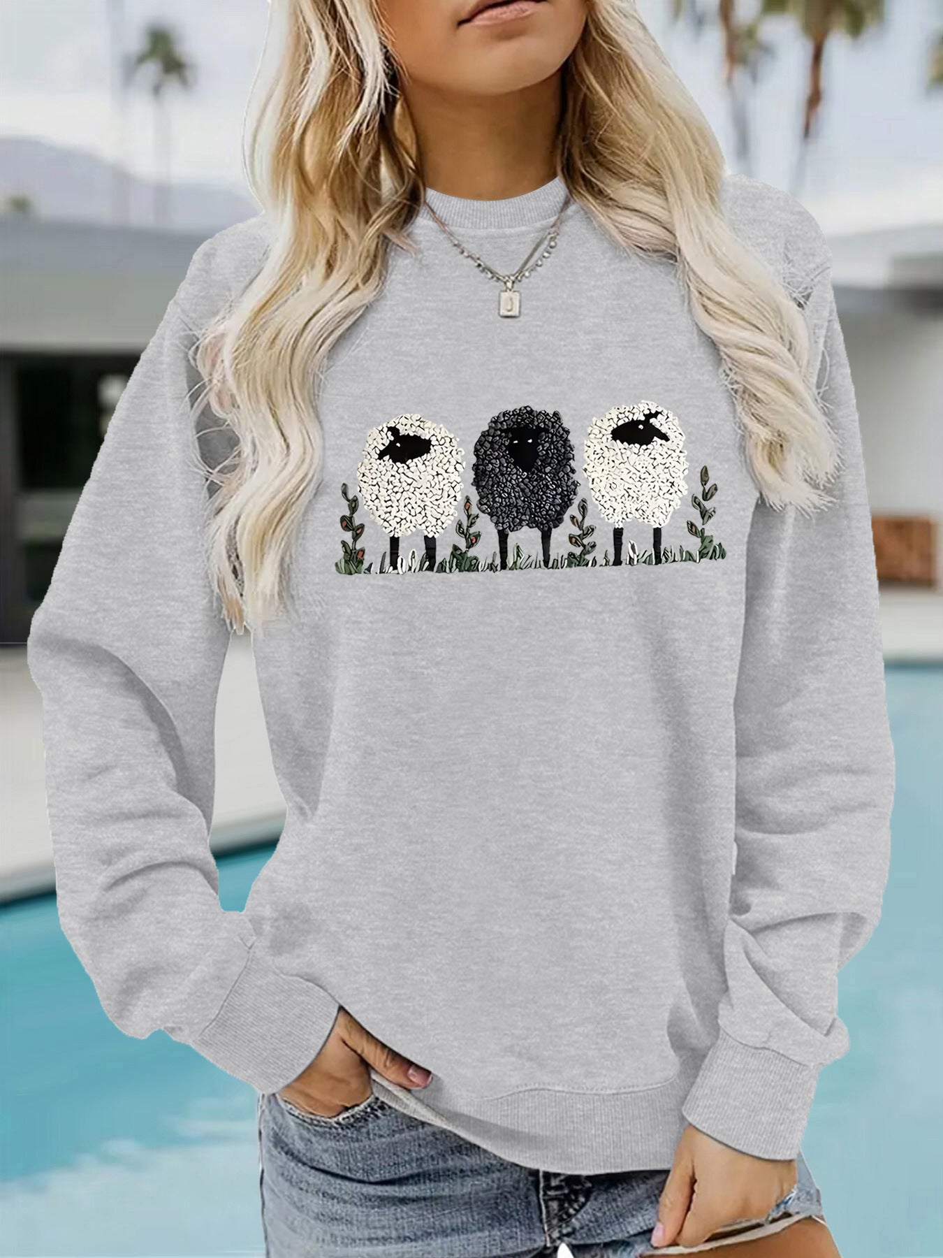 Casual Long-sleeved Round Neck Cashmere Printed Pullover Sweater