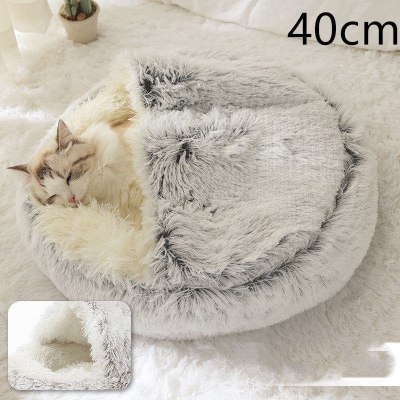 2 In 1 Dog And Cat Bed Pet Winter Bed Round Plush Warm Bed House Soft Long Plush Pets Bed Pet Products