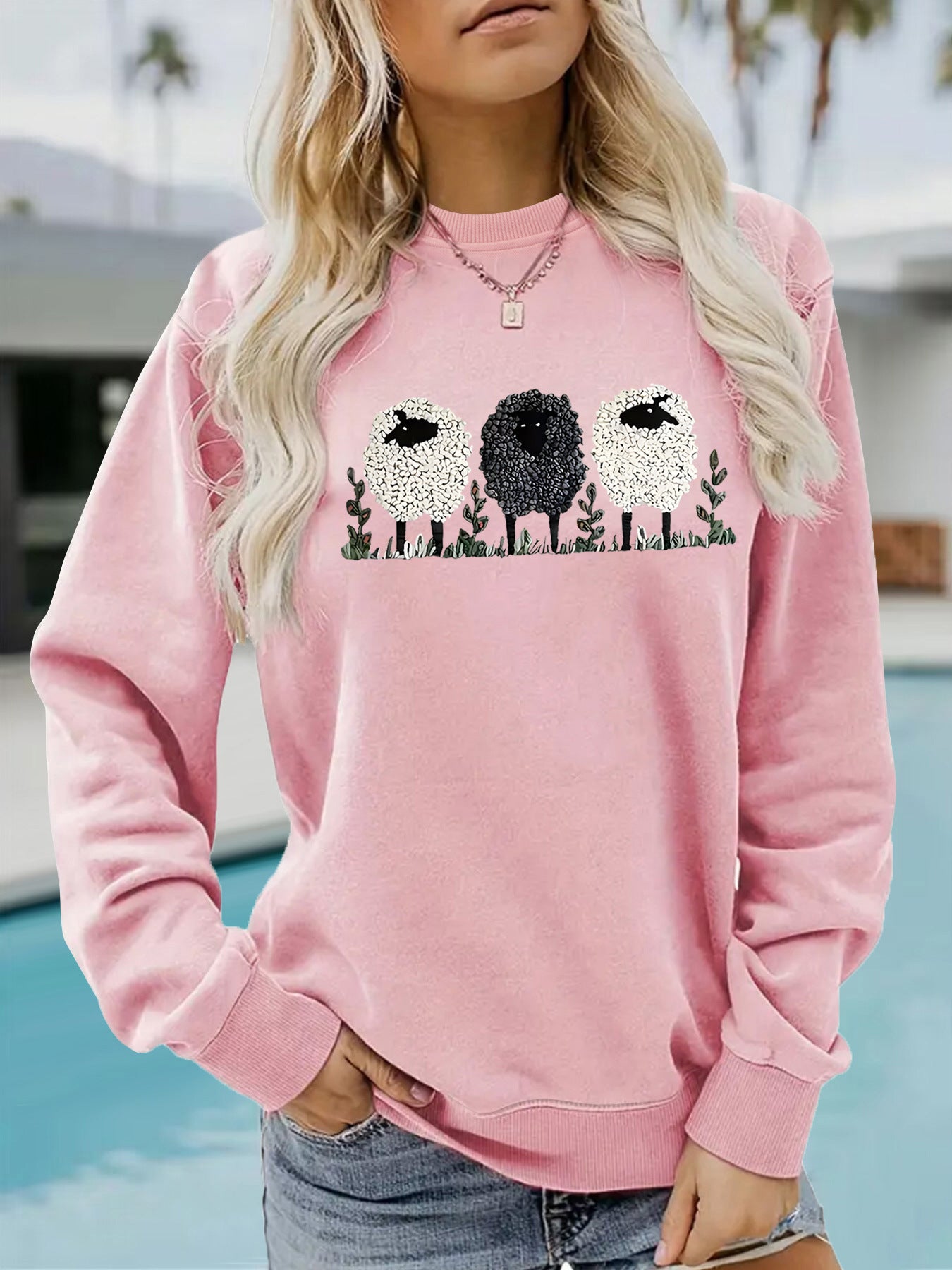 Casual Long-sleeved Round Neck Cashmere Printed Pullover Sweater