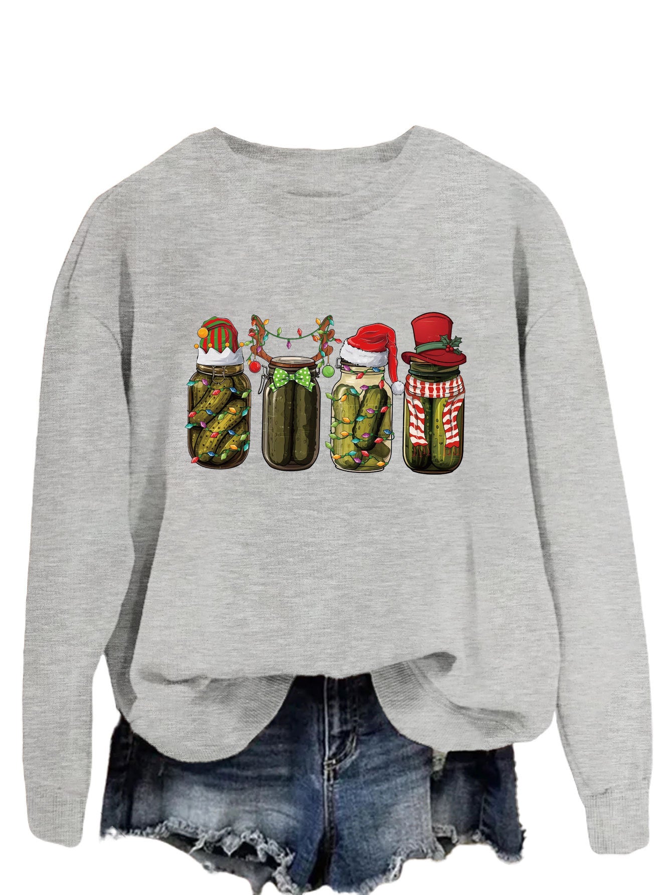 Amazon EBay New Style Canned Cucumber Printed Pullover Sweatshirt Christmas Cool Long Sleeve Top Women's European And American Polyester