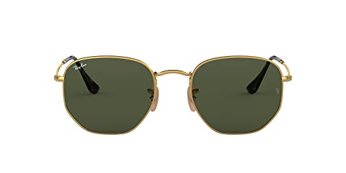 Ray-Ban RB3548N Hexagonal Flat Lens Sunglasses, Gold/G-15 Green, 51 mm + 0