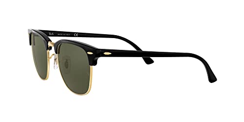 Ray-Ban RB3016 Clubmaster Square Sunglasses, Black On Gold/G-15 Green, 51 mm