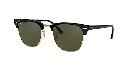 Ray-Ban RB3016 Clubmaster Square Sunglasses, Black On Gold/G-15 Green, 51 mm