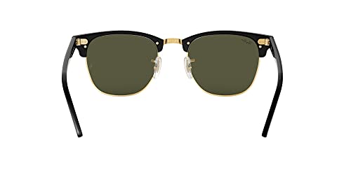 Ray-Ban RB3016 Clubmaster Square Sunglasses, Black On Gold/G-15 Green, 51 mm