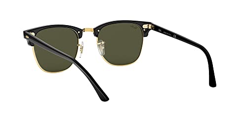 Ray-Ban RB3016 Clubmaster Square Sunglasses, Black On Gold/G-15 Green, 51 mm