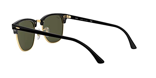 Ray-Ban RB3016 Clubmaster Square Sunglasses, Black On Gold/G-15 Green, 51 mm