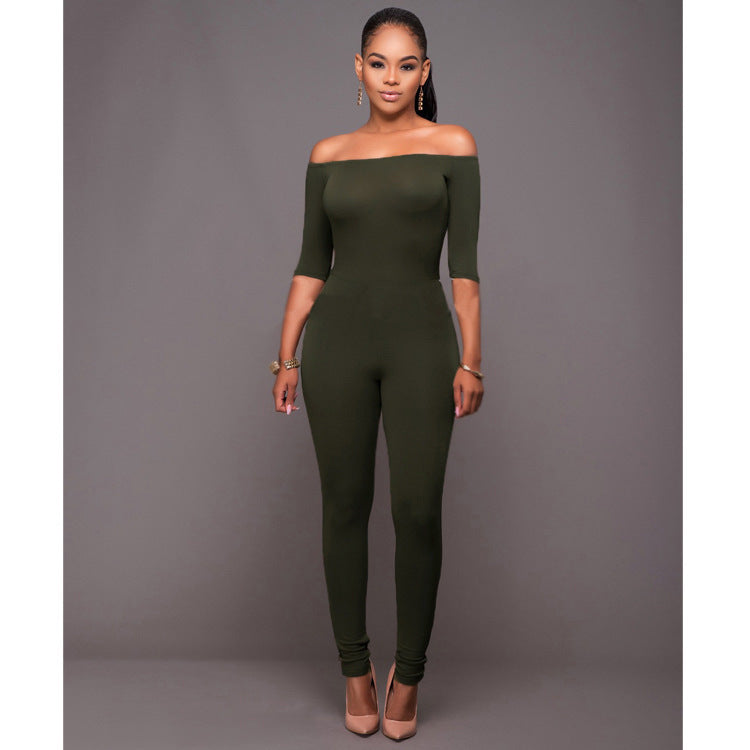 Women's Straight Neck Mid-sleeve Jumpsuit Jumpsuit