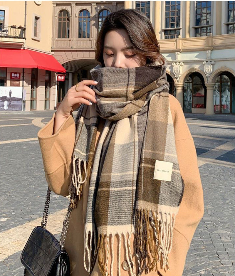 Fashion Plaid Scarf For Women Winter Warm Thickened Long Scarf