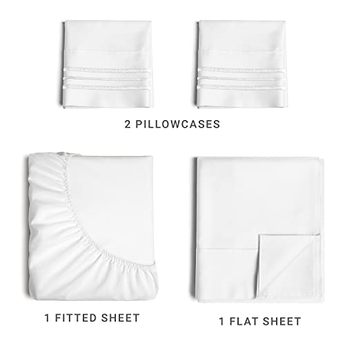 King Size 4 Piece Sheet Set - Comfy Breathable & Cooling Sheets - Hotel Luxury Bed Sheets for Women and Men - Deep Pockets, Microfiber, Extra Soft & Wrinkle Free Sheets - White Oeko-Tex Bed Sheet Set