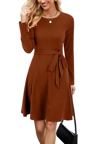 Newshows Halloween Dress for Women Winter Holiday Vacation Outfits Fall Long Sleeve Casual Sweater Dresses 2024 Trendy(Caramel, L)