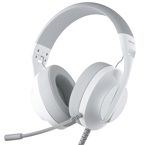 WIRWTRU S30 Gaming Headset with Microphone,198g Lightweight Design, Noise Cancelling Mic, Soft Earmuffs, Wired Gaming Headphones for PS5, PS4, Xbox, Xbox Series X|S, Switch, PC (White)