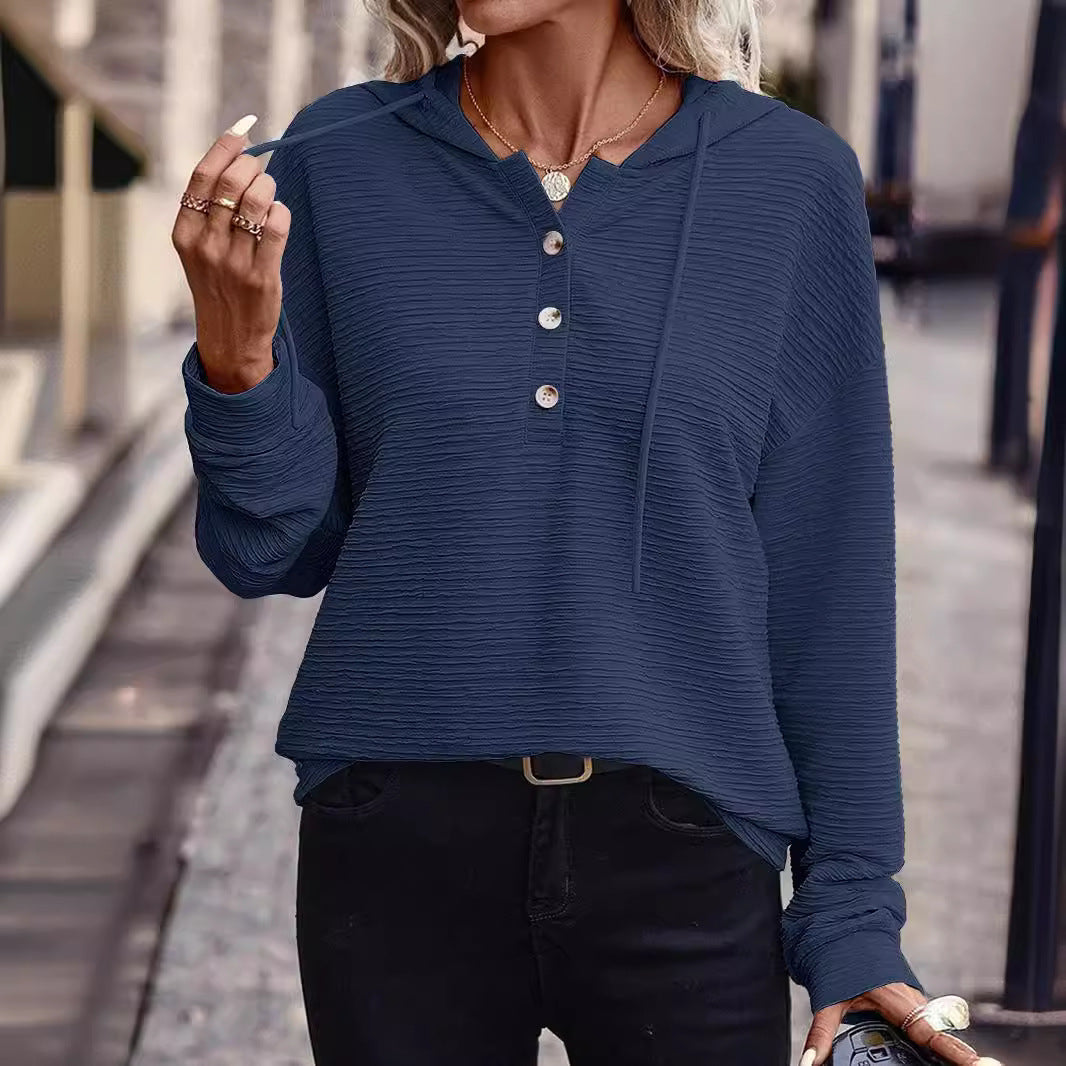 Solid Color Casual Drop-shoulder Long-sleeve Top