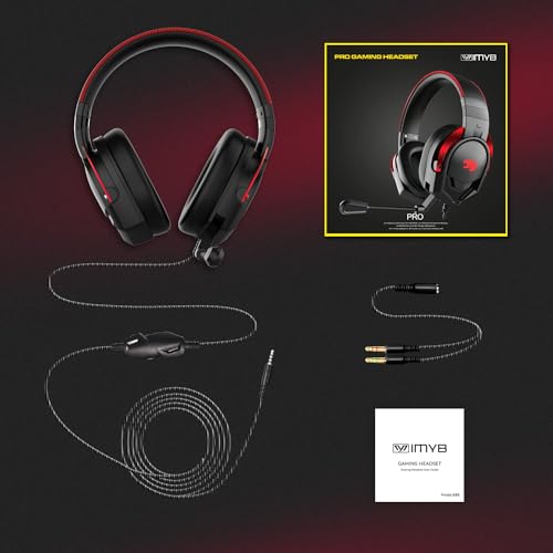 IMYB A88 Gaming Headset with Microphone, Stereo Wired Noise Cancelling Over-Ear Headphones with Mic for Pc, Ps5, Xbox One Series X/s, Ps4, Computer, Laptop, Mac, Nintendo, Gamer (Red)