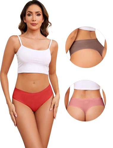 voenxe Seamless Women Underwear Thongs,High Waisted Cut No Show Ladies Panties,Breathable Comfortable Brief,Invisible Woman Hi Rise No Panty Line Underpant Undies,5-Pack Coffee