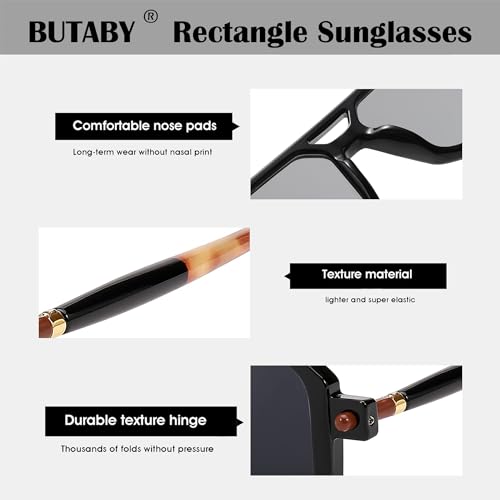 BUTABY Retro Square 70s Flat Aviator Sunglasses Women Men Vintage Trendy Plastic Frame Sun Glasses UV400 Protection Tortoise & Green Pink