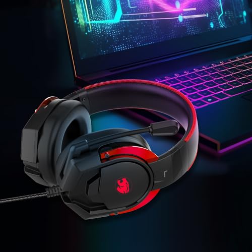 IMYB A88 Gaming Headset with Microphone, Stereo Wired Noise Cancelling Over-Ear Headphones with Mic for Pc, Ps5, Xbox One Series X/s, Ps4, Computer, Laptop, Mac, Nintendo, Gamer (Red)