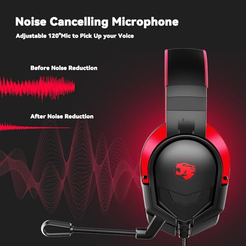 IMYB A88 Gaming Headset with Microphone, Stereo Wired Noise Cancelling Over-Ear Headphones with Mic for Pc, Ps5, Xbox One Series X/s, Ps4, Computer, Laptop, Mac, Nintendo, Gamer (Red)