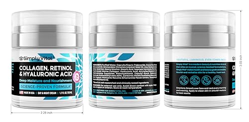 SimplyVital Collagen, Retinol & Hyaluronic Acid Cream - Anti-Aging Face Moisturizer for Face, Neck & Décolleté - Made in USA, Daily Moisturizer Face Cream - 1.7 fl.oz.