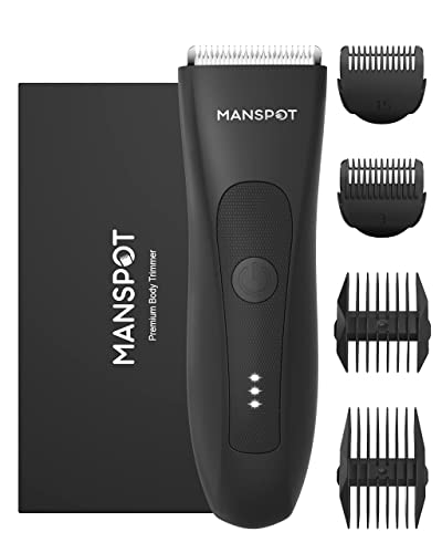 MANSPOT Manscape Groin & Body Hair Trimmer for Men, Electric Ball Trimmer Pubic Trimmer Shaver,Manscape Kit with 4 Guard,Replaceable Ceramic Blade Heads,Waterproof Wet/Dry Shaver,90 Minutes Shaving