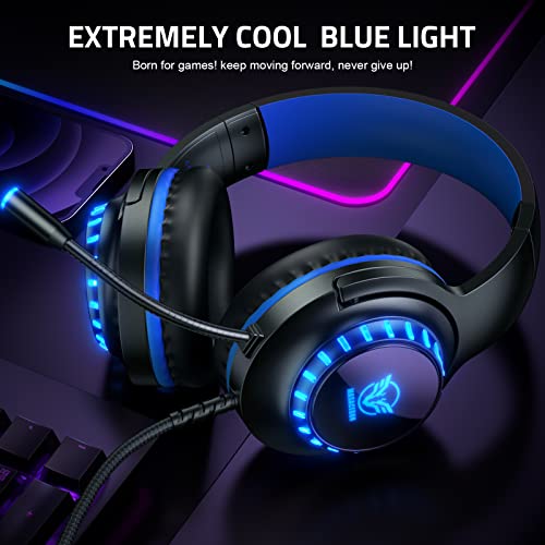 Pacrate Gaming Headset for PS5/PS4/Xbox One/Nintendo Switch/PC/Mac, PS5 Headset with Microphone Xbox Headset with LED Lights, Noise Cancelling PS4 Headset for Kids Adults - Blue