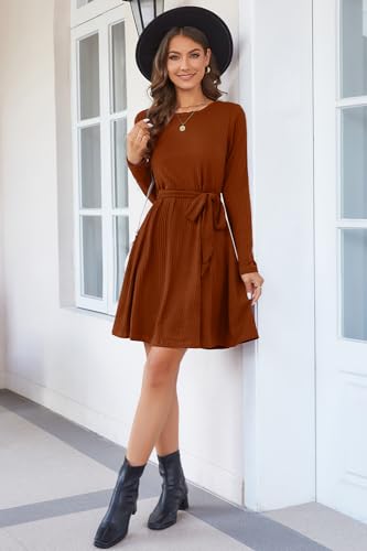 Newshows Halloween Dress for Women Winter Holiday Vacation Outfits Fall Long Sleeve Casual Sweater Dresses 2024 Trendy(Caramel, L)