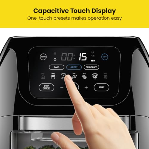 CHEFMAN Multifunctional Digital Air Fryer+ Rotisserie, Dehydrator, Convection Oven, 17 Touch Screen Presets Fry, Roast, Dehydrate, Bake, XL 10L Family Size, Auto Shutoff, Large Easy-View Window, Black