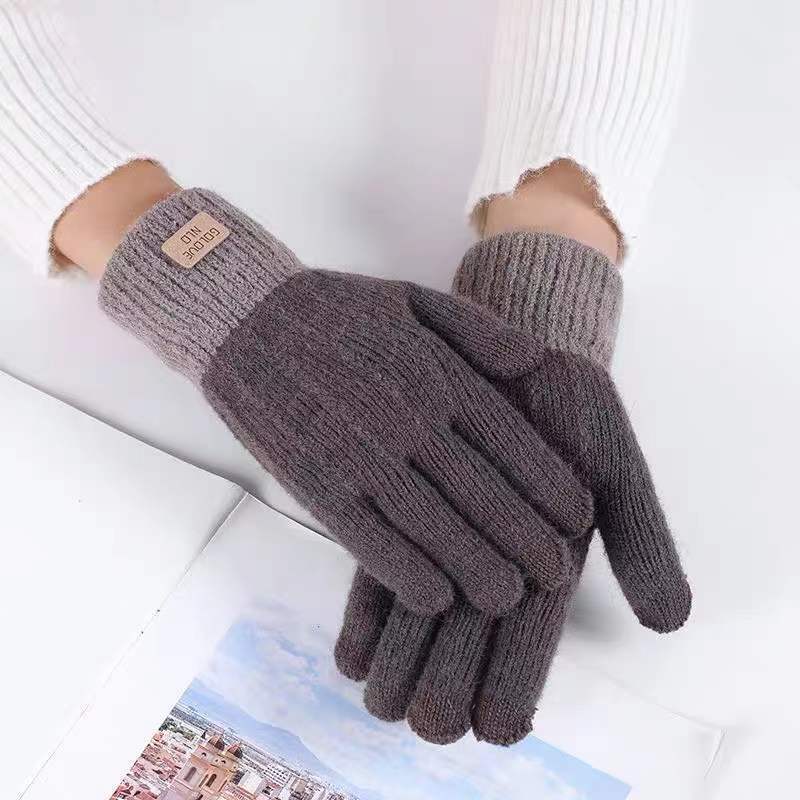 Winter Mittens Brown Striped Embroidered Warm Cycling Spot Universal Cartoon Gloves Ins