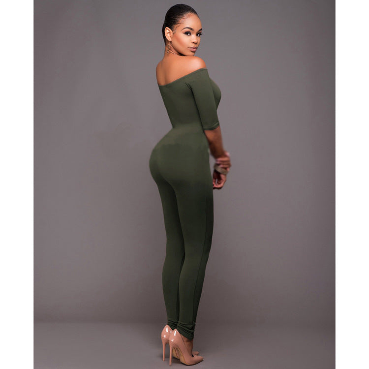 Women's Straight Neck Mid-sleeve Jumpsuit Jumpsuit