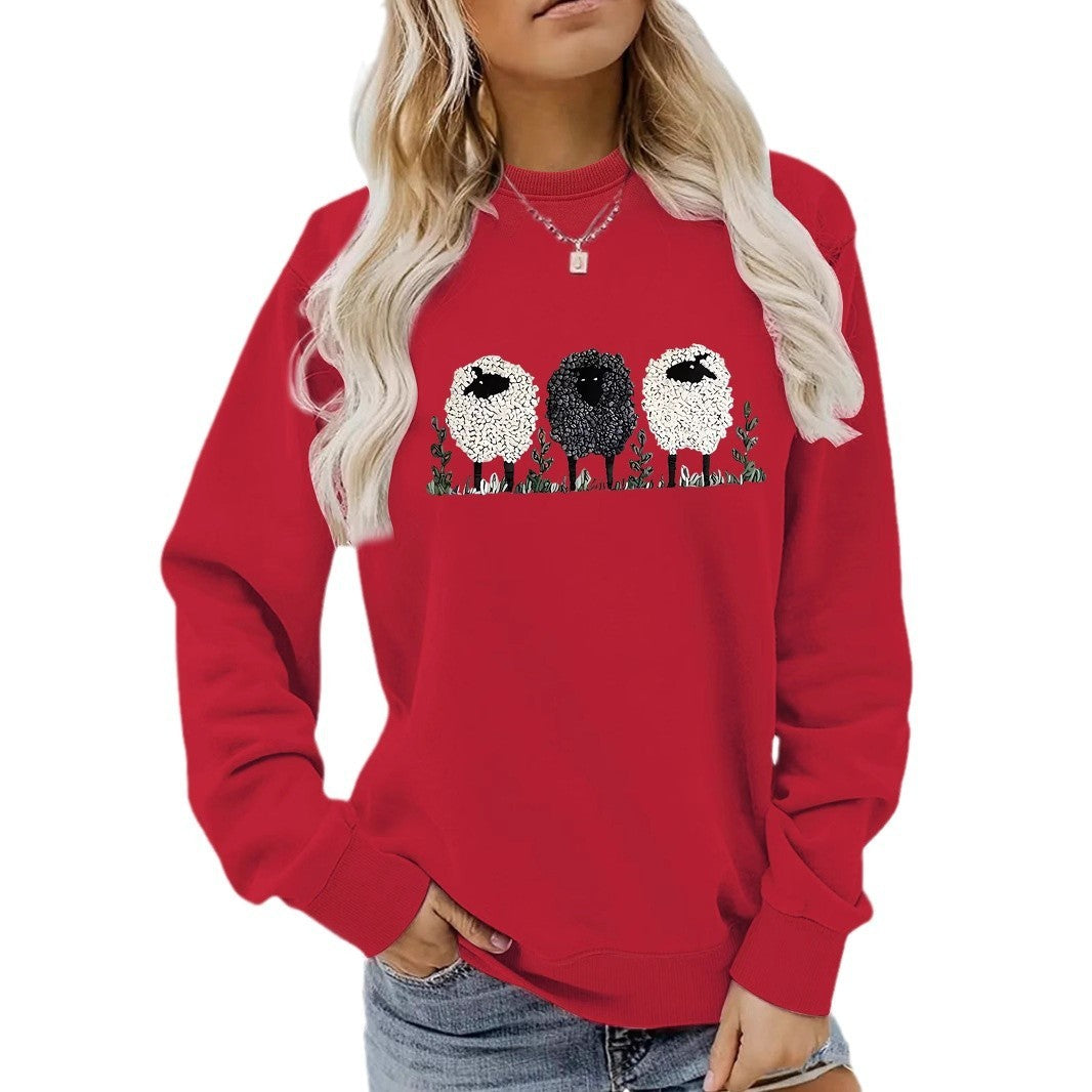 Casual Long-sleeved Round Neck Cashmere Printed Pullover Sweater