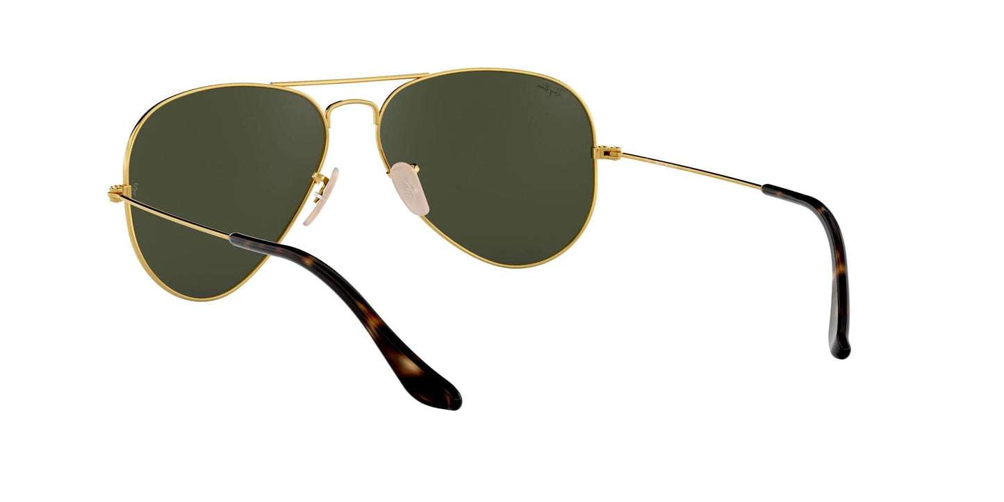 Ray-Ban RB3025 Classic Aviator Sunglasses, Gold on Black/G-15 Green, 62 mm