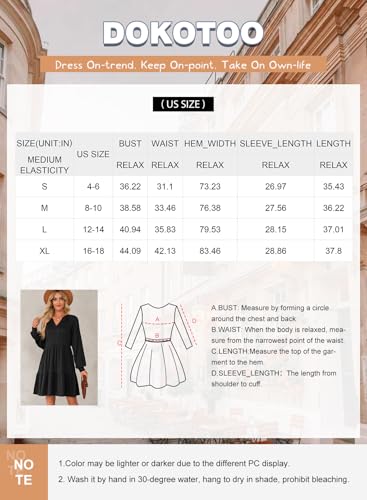 Dokotoo Wedding Guest Dresses for Women 2024 Notched V Neck Long Sleeve Ruched Casual Ruffle A-Line Swing Tiered Tunic Dress Lightweight Soft Textured Loose Fall Short Mini Dress White Medium