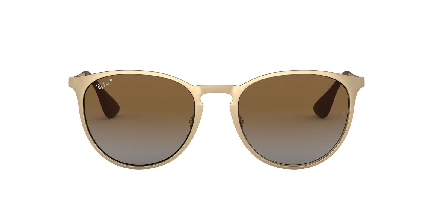 Ray-Ban RB3539 Erika Metal Round Sunglasses, Matte Gold/Polarized Grey Gradient Brown, 54 mm