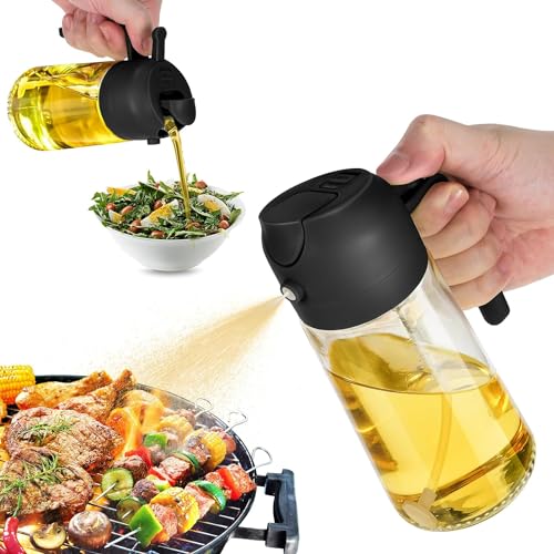 TrendPlain 16oz Olive Oil Dispenser Bottle for Kitchen - 2 in 1 Oil Dispenser and Oil Sprayer for Cooking, Air Fryer, Salad, BPA-Free 470ml Olive Oil Sprayer Black