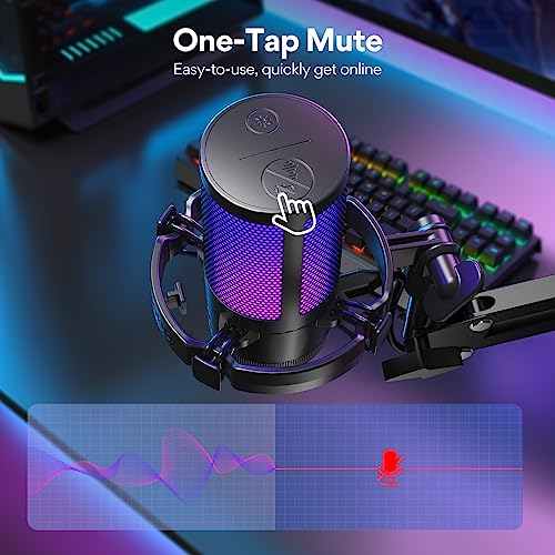 MAONO Gaming USB Microphone, Noise Cancellation Condenser mic with Mute, Gain, Monitoring, Boom Arm for Streaming, Podcast, Twitch, YouTube, Discord, PC, Computer, PS4, PS5, Mac, GamerWave DGM20S