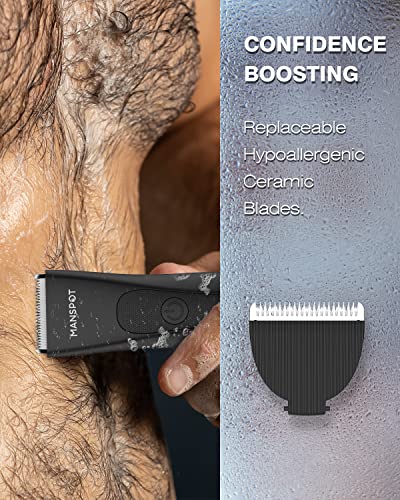 MANSPOT Manscape Groin & Body Hair Trimmer for Men, Electric Ball Trimmer Pubic Trimmer Shaver,Manscape Kit with 4 Guard,Replaceable Ceramic Blade Heads,Waterproof Wet/Dry Shaver,90 Minutes Shaving