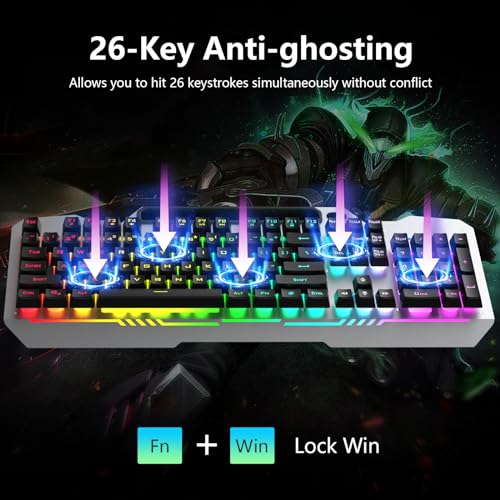 AULA Keyboard, T102 104 Keys Gaming Keyboard and Mouse Combo with RGB Backlit Quiet Computer Keyboard, All-Metal Panel, Waterproof Light Up PC Keyboard, USB Wired Keyboard Gaming for MAC Xbox PC Gamer