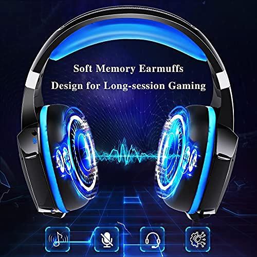 Gootoop Gaming Headset for PS4 Xbox One PC PS5,Over Ear Wired Gaming Headphones with Microphone Noise Cancelling,Flip-to-Mute,Bass Surround Sound,Lightweight,Soft Memory Earmuffs,Black Blue