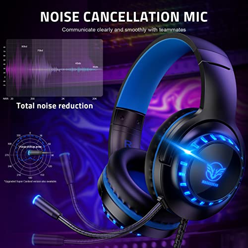 Pacrate Gaming Headset for PS5/PS4/Xbox One/Nintendo Switch/PC/Mac, PS5 Headset with Microphone Xbox Headset with LED Lights, Noise Cancelling PS4 Headset for Kids Adults - Blue