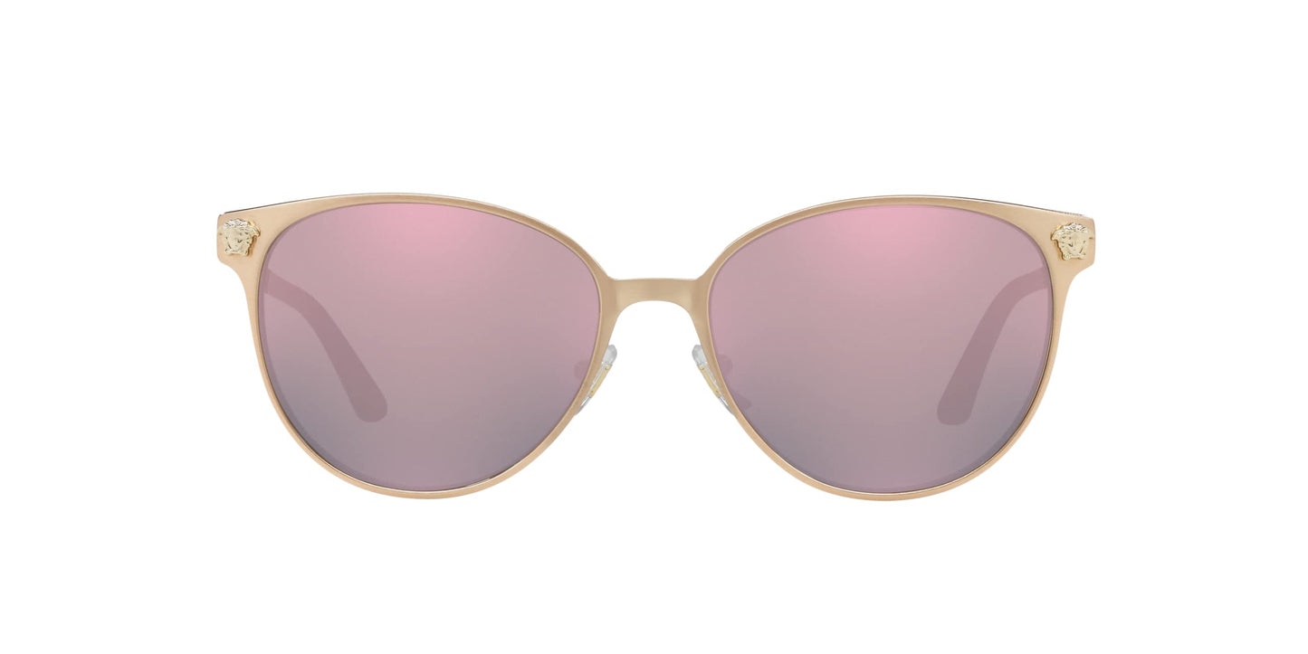 Versace Woman Sunglasses Pink Gold Frame, Dark Grey Mirror Pink Lenses, 57MM