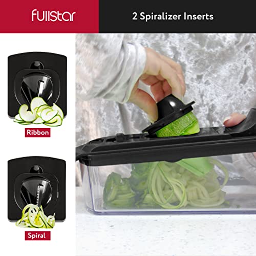 Fullstar Vegetable Chopper - Food Chopper - Onion Chopper - Vegetable Slicer & Spiralizer - Veggie Chopper with Container - Kitchen Gadgets - Home Essentials - Kitchen Accessories (9 in 1, Black)