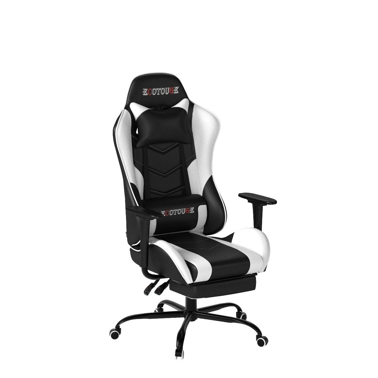 ECOTOUGE PC Massage Gaming Chair with Footrest Ergonomic Office Desk Chair Racing PU Leather Recliner Swivel Rocker with Headrest and Lumbar Pillow,White