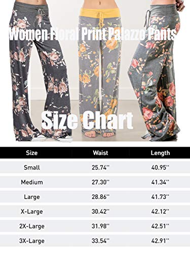 iChunhua Women's Comfy Stretch Floral Print Drawstring Palazzo Wide Leg Lounge Pants(L,Yellow)