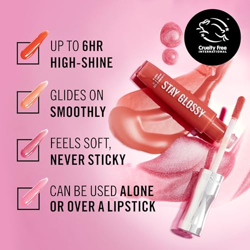 Rimmel Stay Glossy Lip Gloss - Non-Sticky and Lightweight Formula for Lip Color and Shine - 490 Grind Time, .18oz