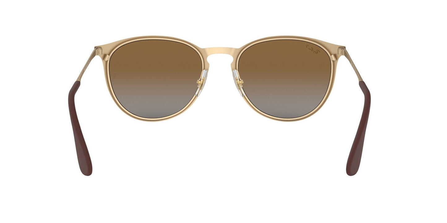 Ray-Ban RB3539 Erika Metal Round Sunglasses, Matte Gold/Polarized Grey Gradient Brown, 54 mm