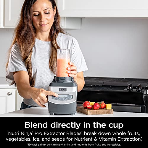 Ninja BL660 Professional Compact Smoothie & Food Processing Blender, 1100-Watts, 3 Functions -for Frozen Drinks, Smoothies, Sauces, & More, 72-oz.* Pitcher, (2) 16-oz. To-Go Cups & Spout Lids, Gray