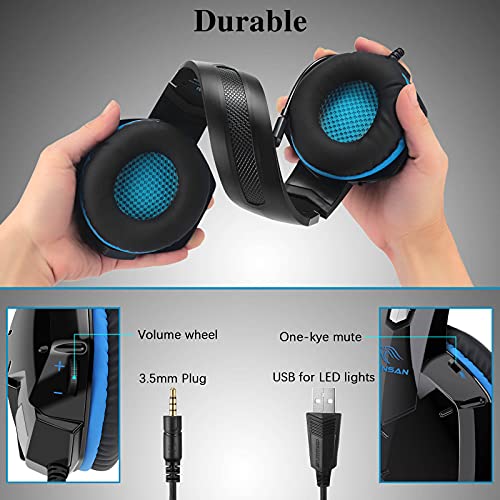 Gootoop Gaming Headset for PS4 Xbox One PC PS5,Over Ear Wired Gaming Headphones with Microphone Noise Cancelling,Flip-to-Mute,Bass Surround Sound,Lightweight,Soft Memory Earmuffs,Black Blue