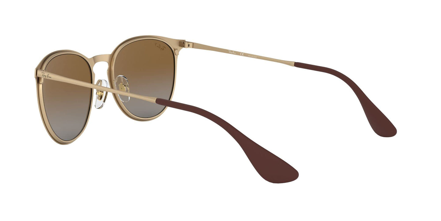 Ray-Ban RB3539 Erika Metal Round Sunglasses, Matte Gold/Polarized Grey Gradient Brown, 54 mm