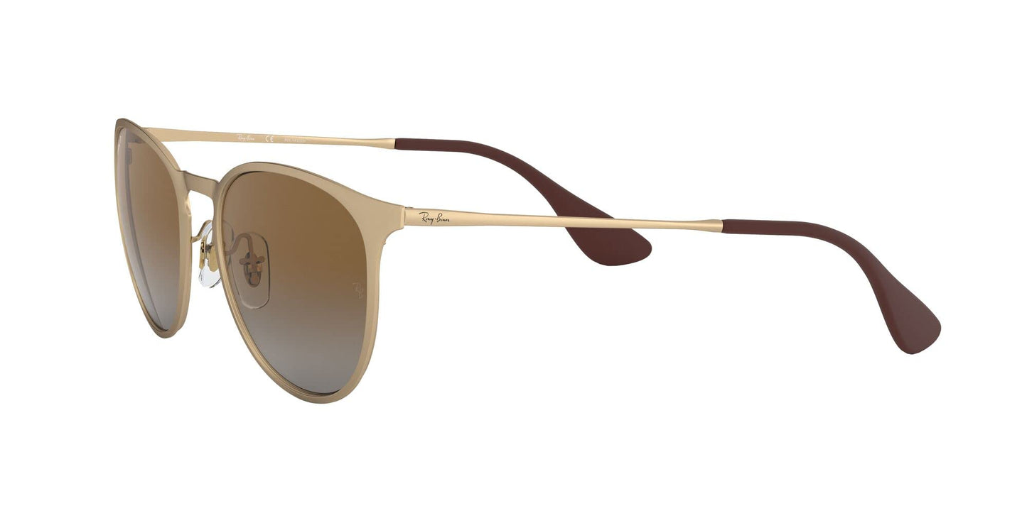 Ray-Ban RB3539 Erika Metal Round Sunglasses, Matte Gold/Polarized Grey Gradient Brown, 54 mm