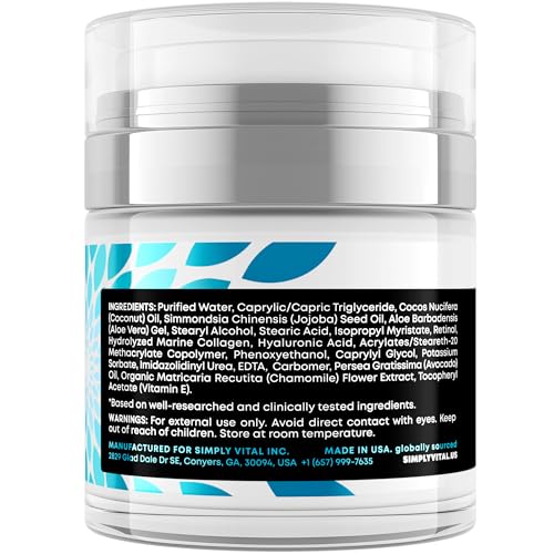 SimplyVital Collagen, Retinol & Hyaluronic Acid Cream - Anti-Aging Face Moisturizer for Face, Neck & Décolleté - Made in USA, Daily Moisturizer Face Cream - 1.7 fl.oz.