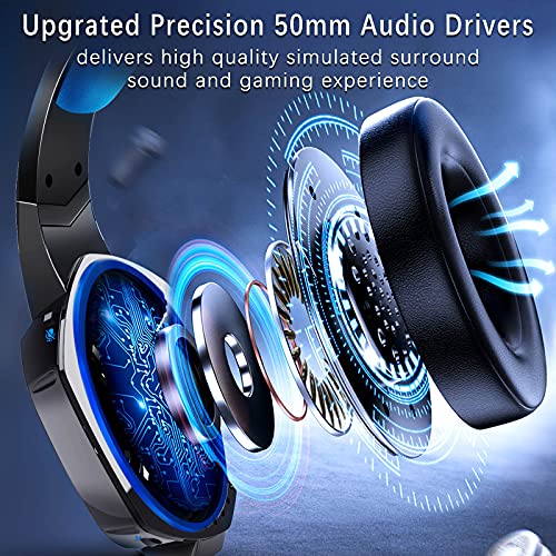 Gootoop Gaming Headset for PS4 Xbox One PC PS5,Over Ear Wired Gaming Headphones with Microphone Noise Cancelling,Flip-to-Mute,Bass Surround Sound,Lightweight,Soft Memory Earmuffs,Black Blue